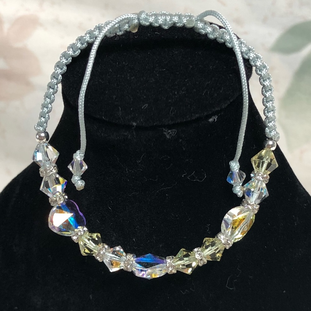 Hand Made Adjustable Macrame Bracelet w/ Swarovski & Sterling Silver Accents